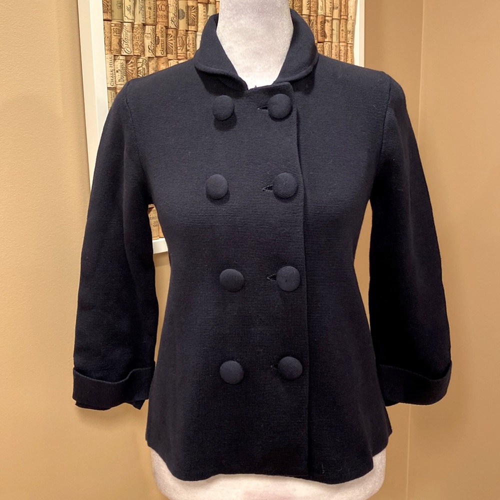 NWT. J Crew Navy Double Breasted 100% Cotton Cropped Blazer